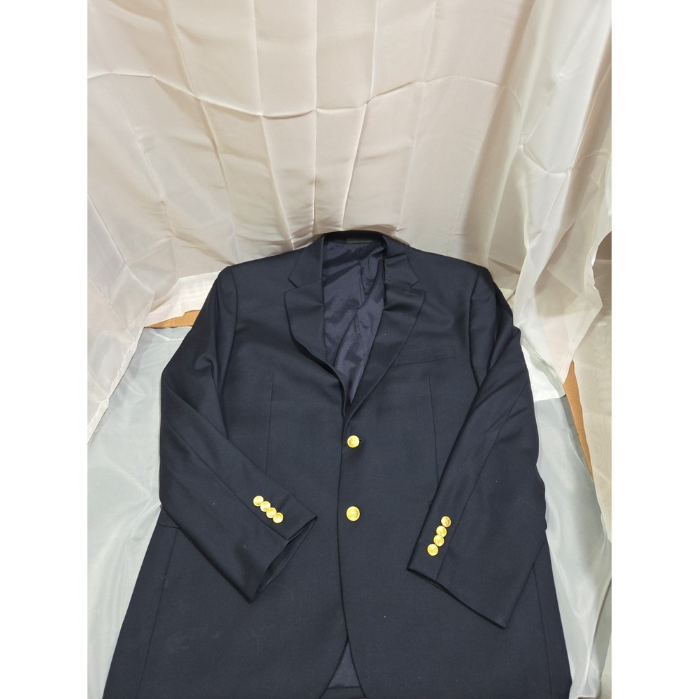 Ralph Ralph Lauren 44R Navy Wool Blazer 2 Gold Button Closure 4 Button Sleeve EU